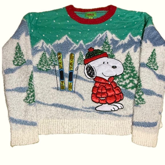 NWOT Peanuts | Snoopy Puffy Coat Fuzzy  Ugly Christmas Sweater XL - Picture 1 of 13